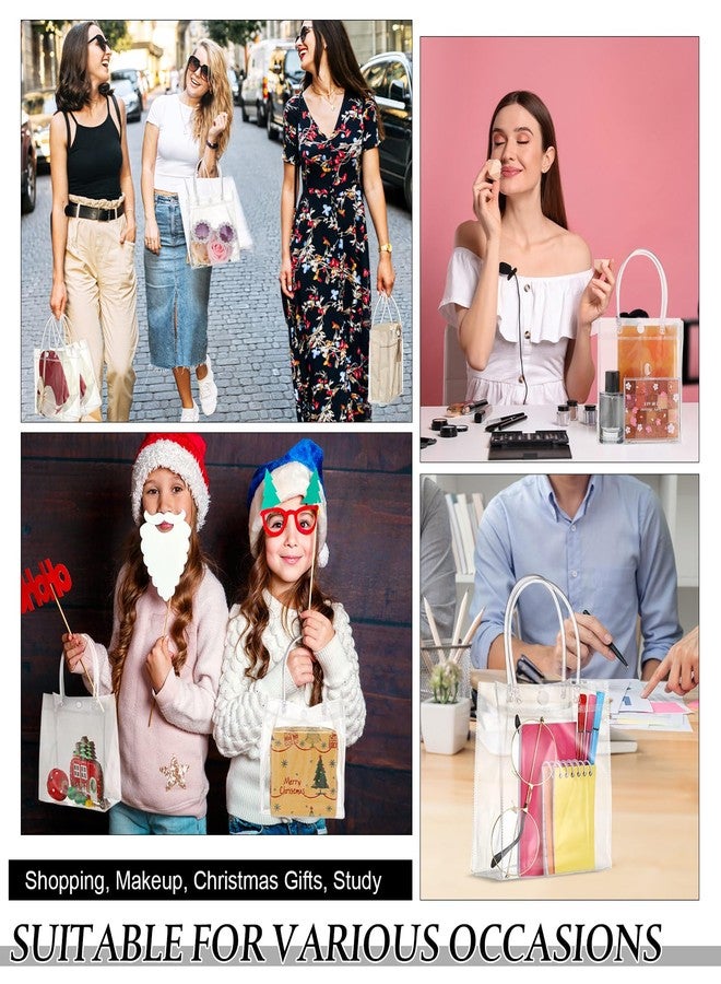 Abbylike 200 Pcs Clear Plastic Gift Bags with Handle 5.9x6.3x2.8 Inch Transparent PVC Bag Bulk Reusable Shopping Tote Handbags for Wedding Birthday Baby Shower Mother's Day Party Favor Wrapping - Image 3